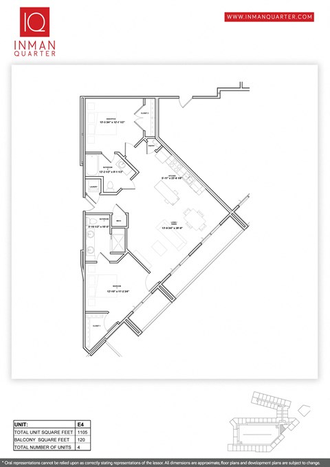 Floor plan for 2 beds, 2 baths, 1104 sqft